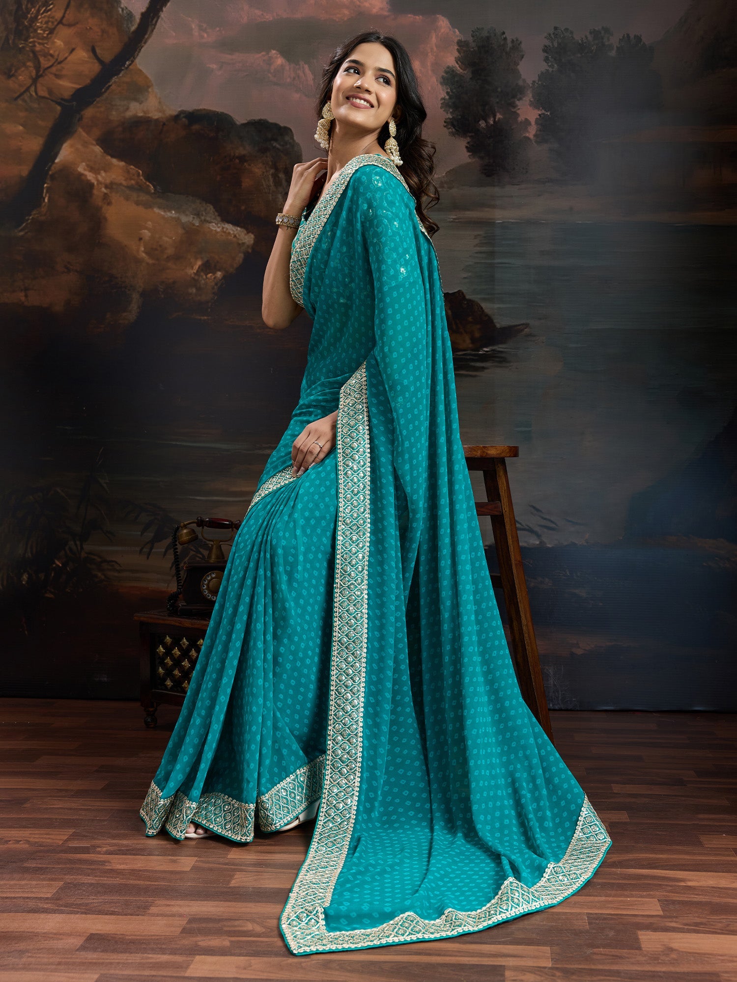 PEACOCK TEAL GEORGETTE SAREE - Ressa