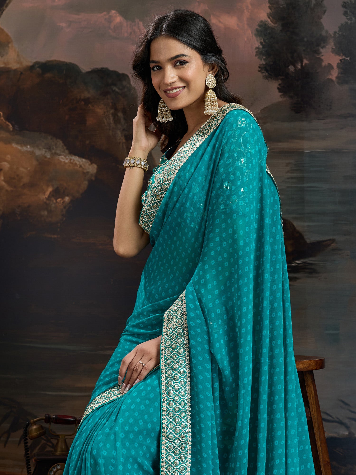 PEACOCK TEAL GEORGETTE SAREE - Ressa
