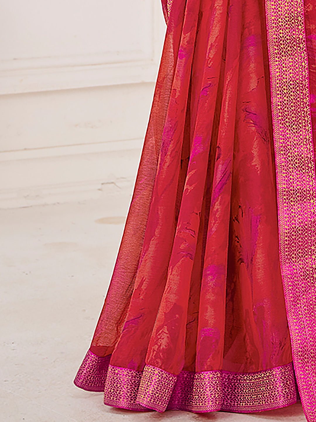 Pink Abstract Print Georgette Saree - Ressa