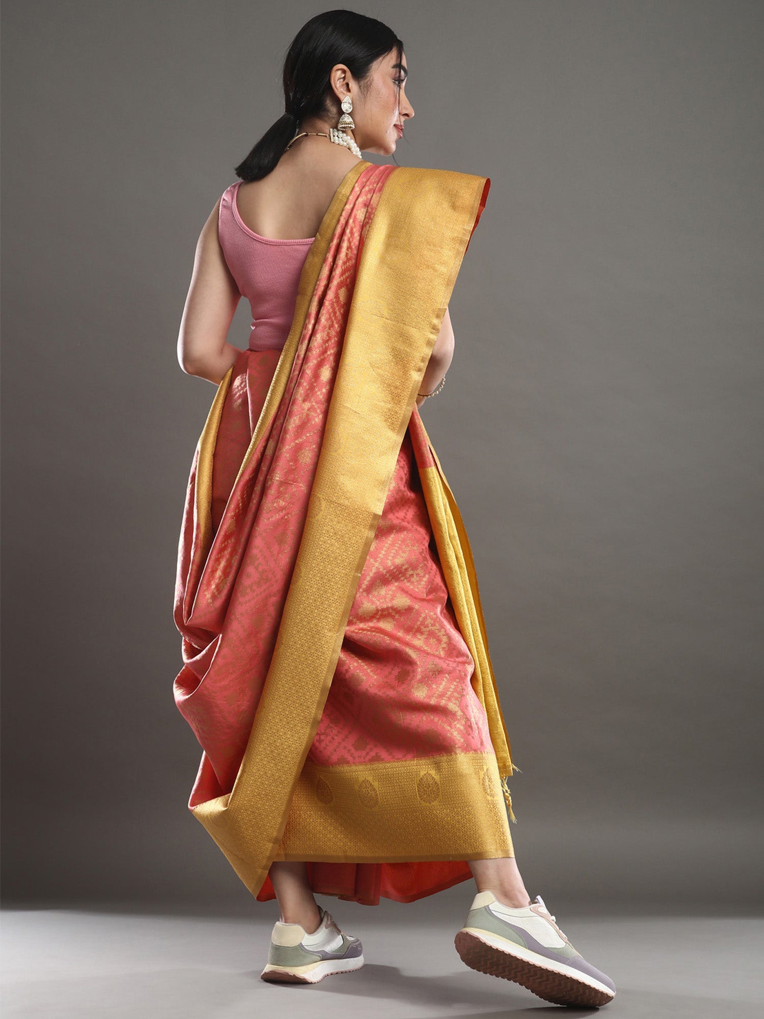 Pink and Yellow Banarasi Silk Blend saree - Ressa