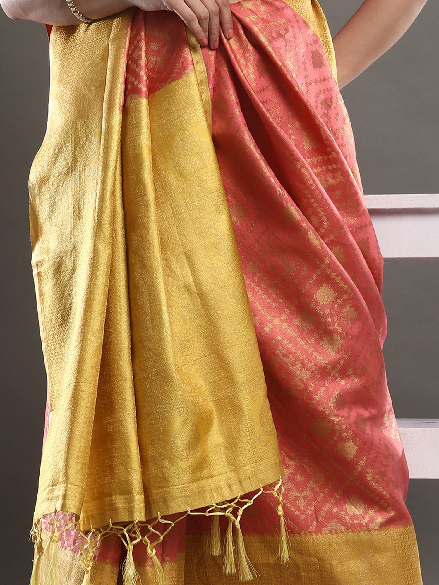Pink and Yellow Banarasi Silk Blend saree - Ressa