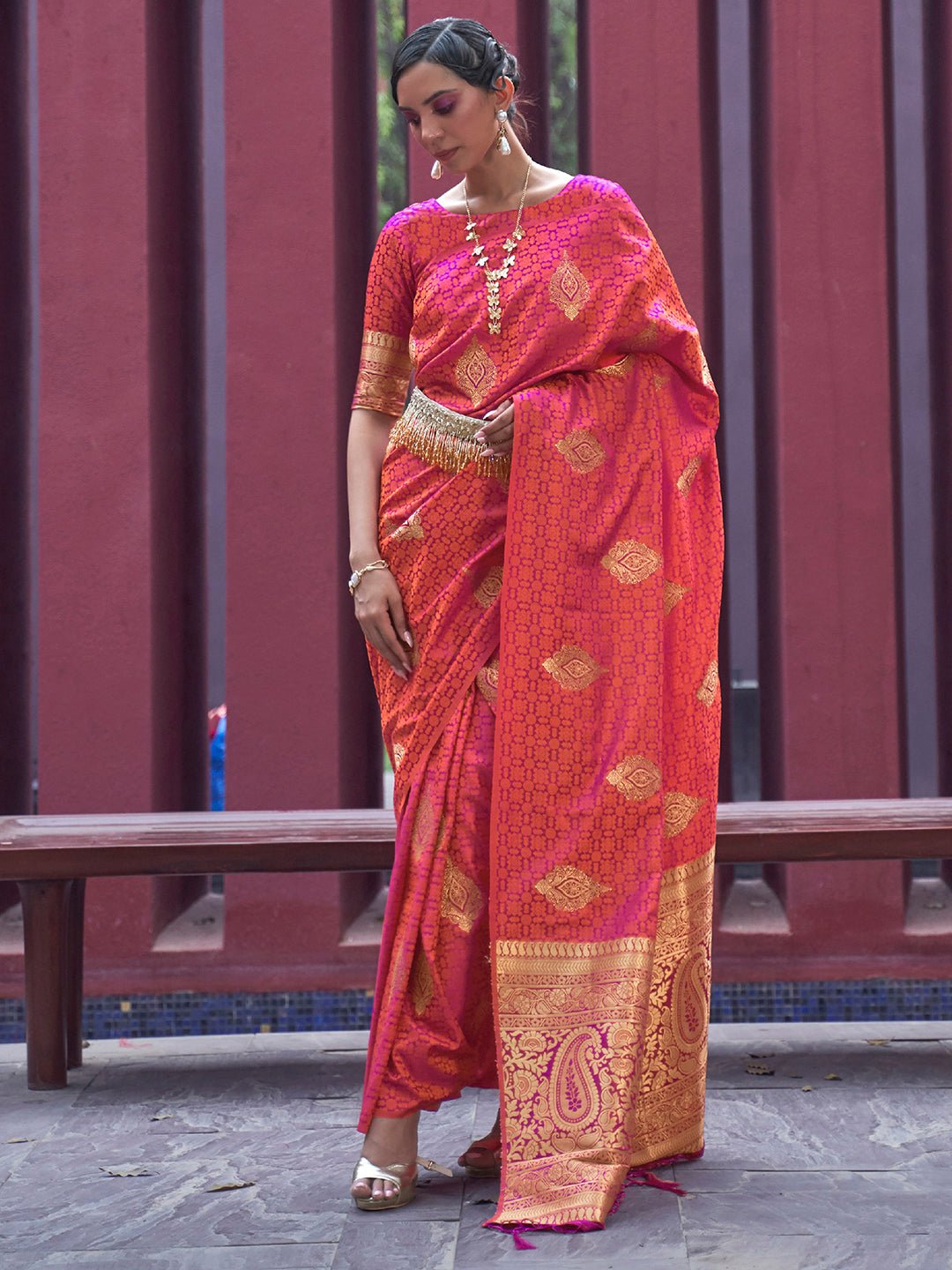 Pink Banarasi Silk Blend Saree - Ressa