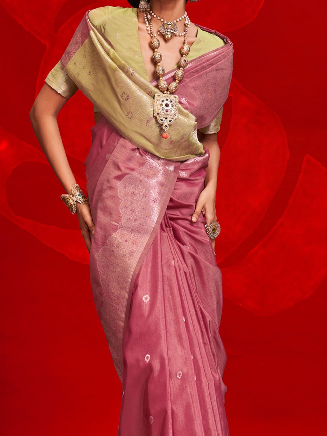 Pink Banarasi Silk Blend Saree - Ressa