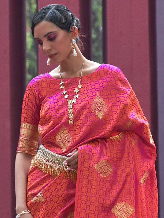 Pink Banarasi Silk Blend Saree - Ressa