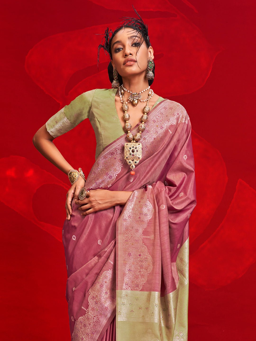Pink Banarasi Silk Blend Saree - Ressa