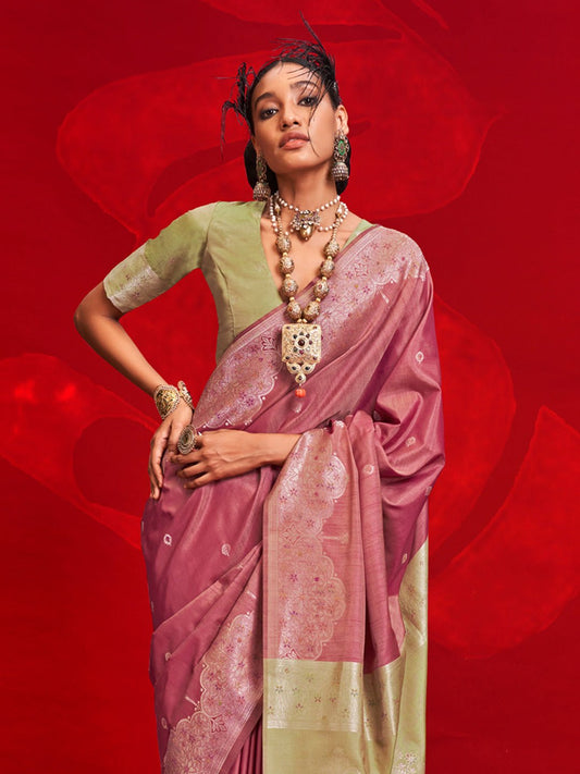 Pink Banarasi Silk Blend Saree - Ressa