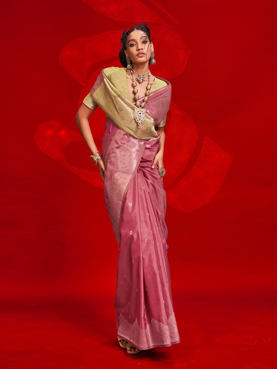 Pink Banarasi Silk Blend Saree - Ressa
