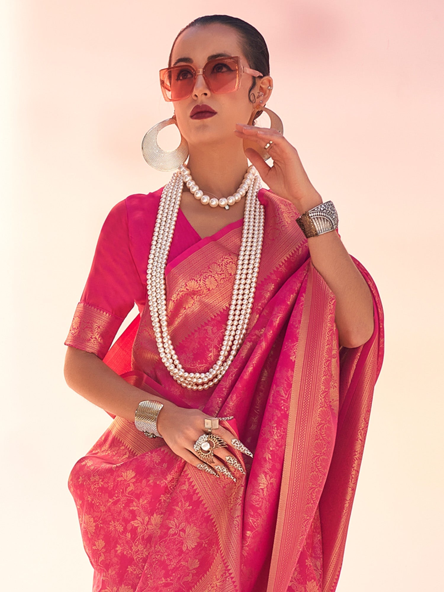 Pink Banarasi Silk Saree - Ressa