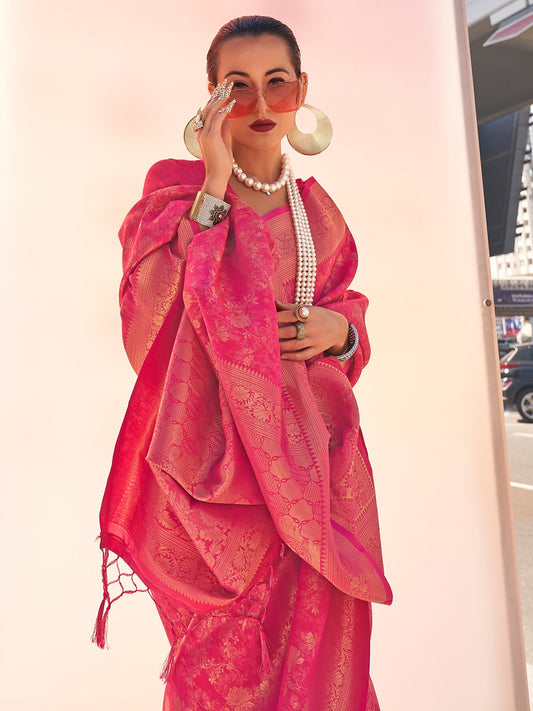 Pink Banarasi Silk Saree - Ressa