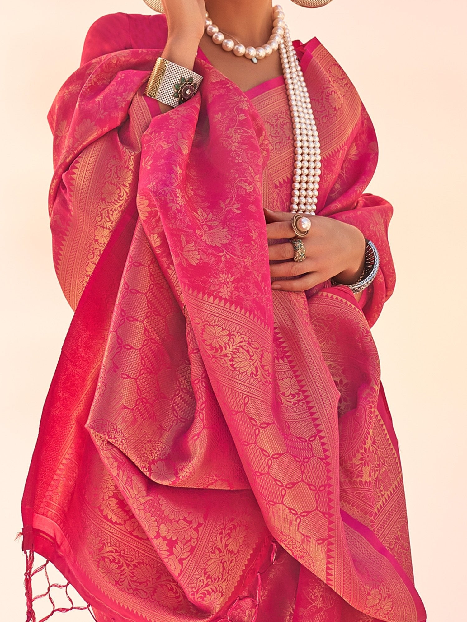 Pink Banarasi Silk Saree - Ressa