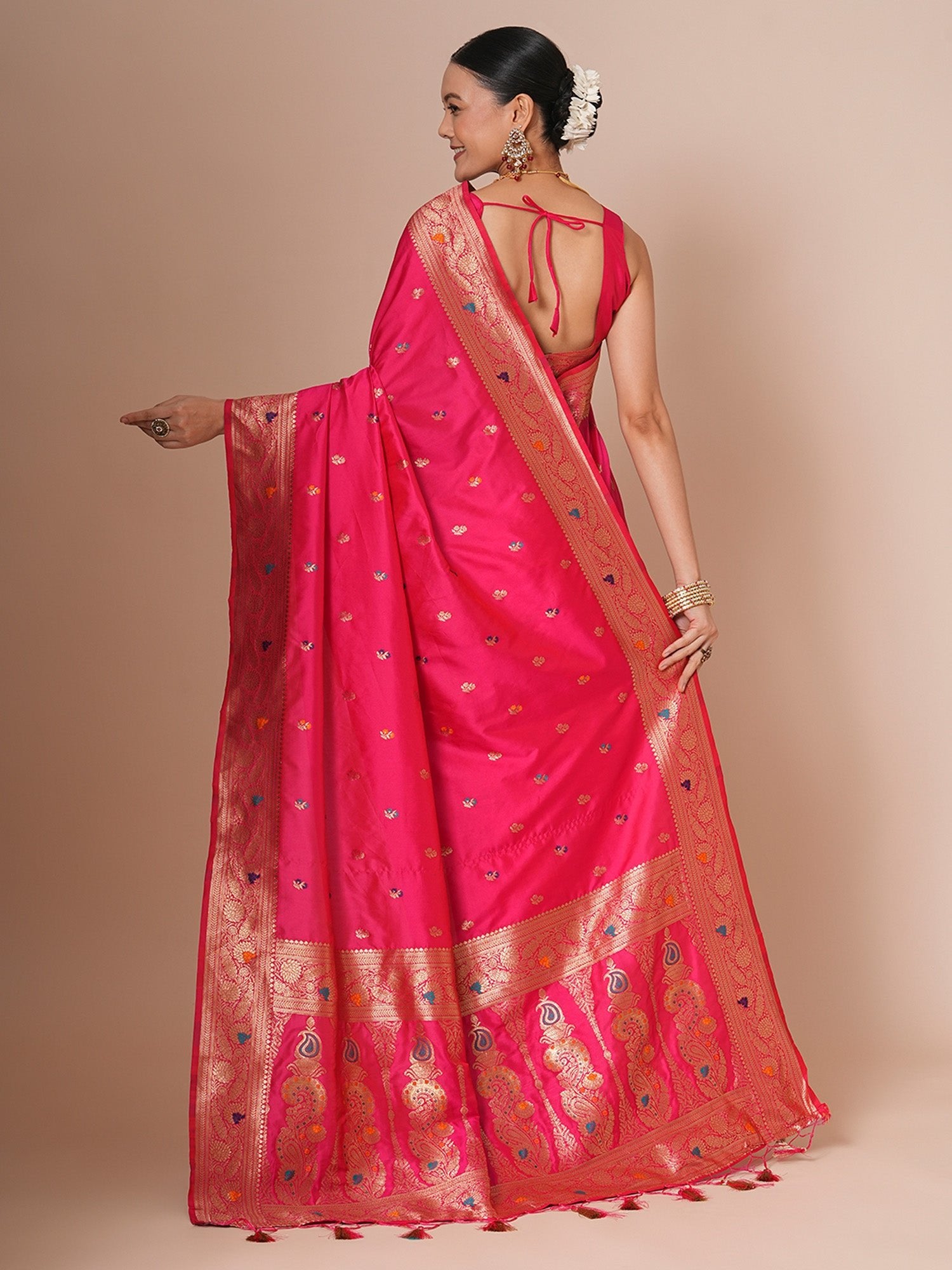 Pink Banarasi Silk Saree with Meenakari Weave - Ressa