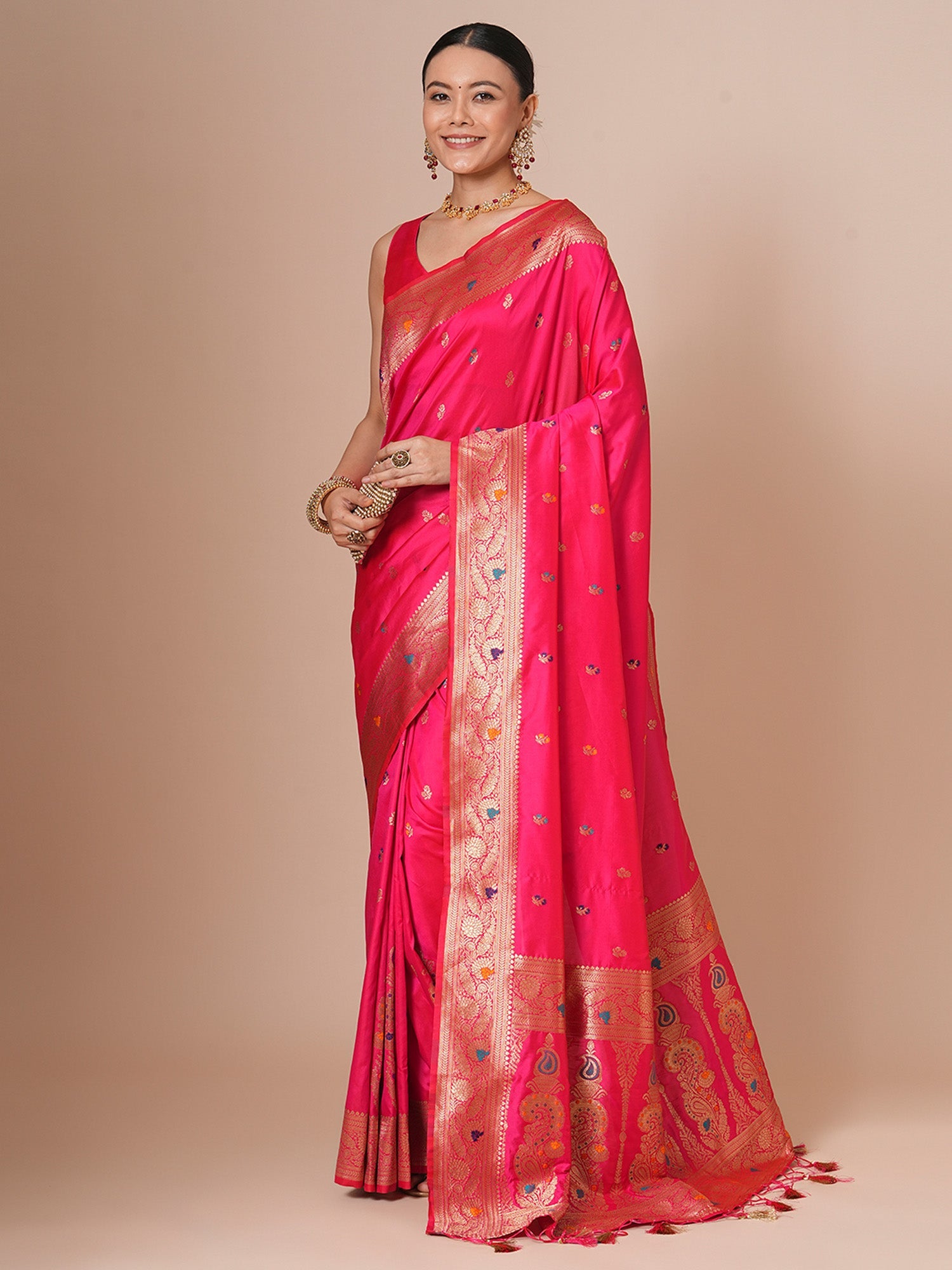 Pink Banarasi Silk Saree with Meenakari Weave - Ressa