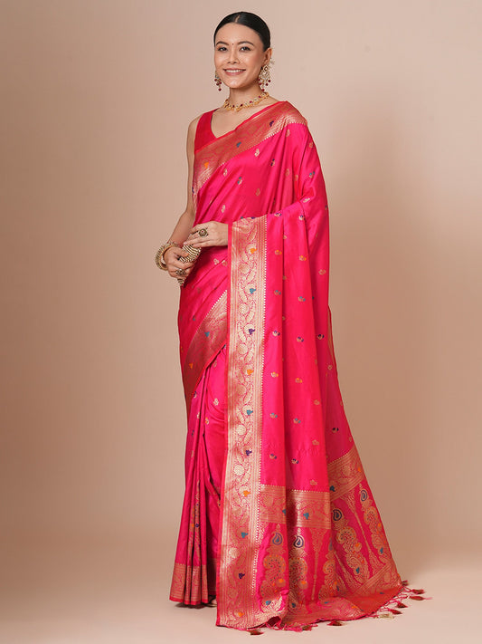 Pink Banarasi Silk Saree with Meenakari Weave - Ressa