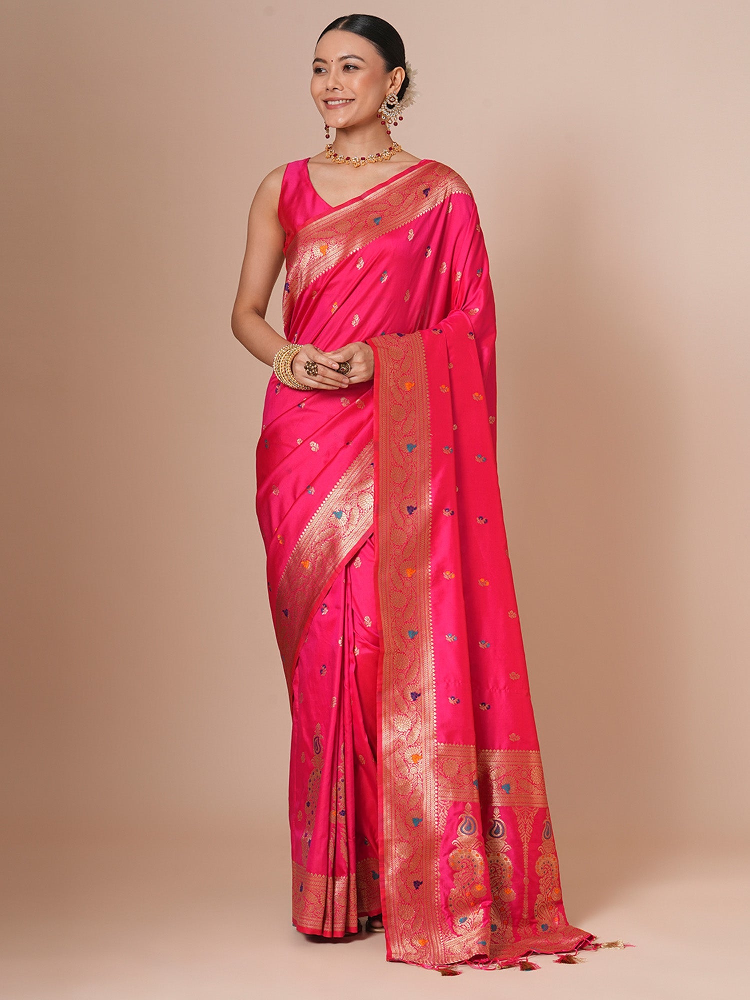 Pink Banarasi Silk Saree with Meenakari Weave - Ressa