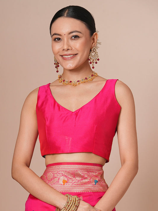 Pink Banarasi Silk Saree with Meenakari Weave - Ressa