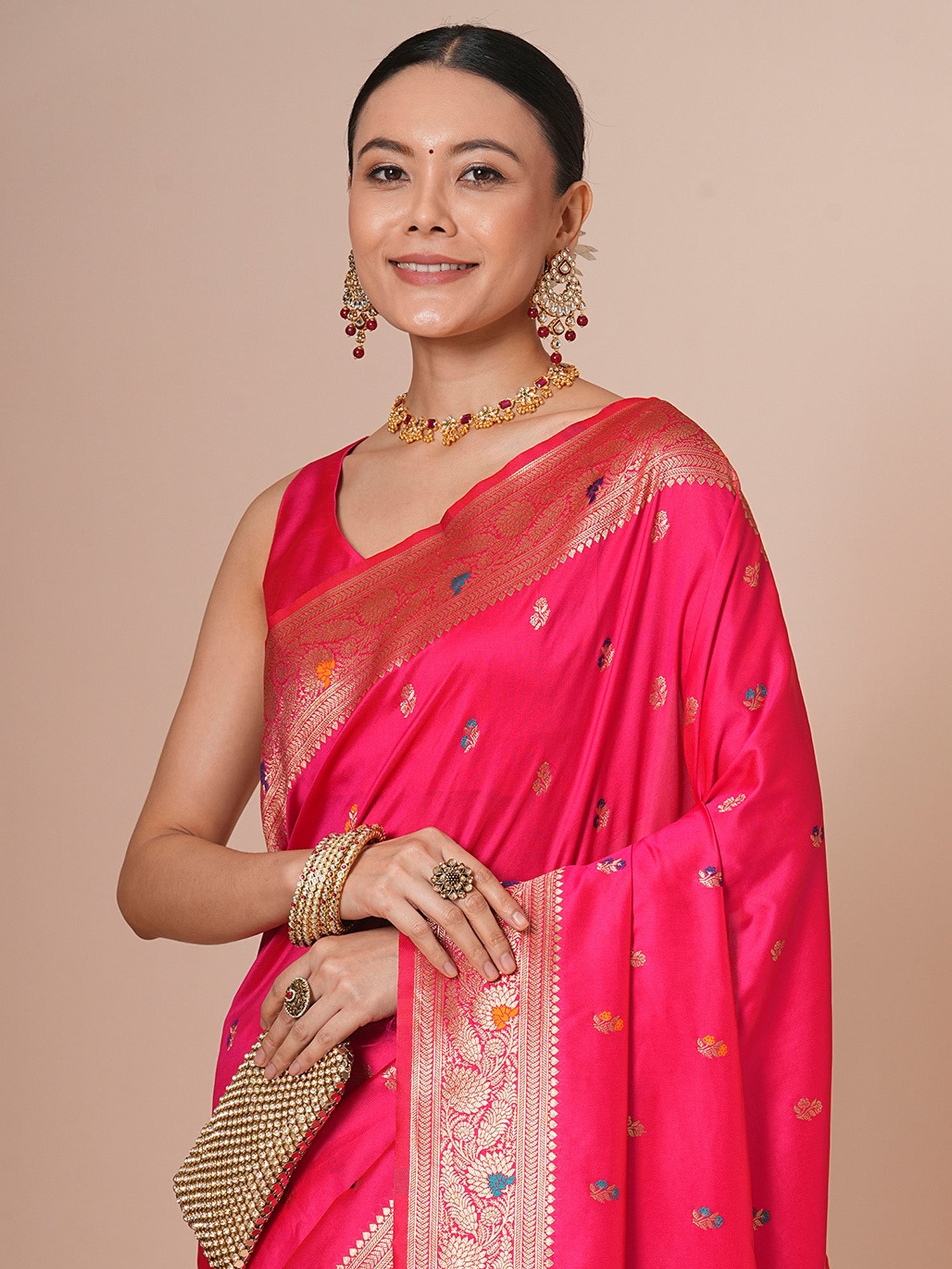 Pink Banarasi Silk Saree with Meenakari Weave - Ressa