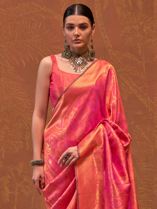 Pink Banarasi Silk Zari Woven Saree - Ressa