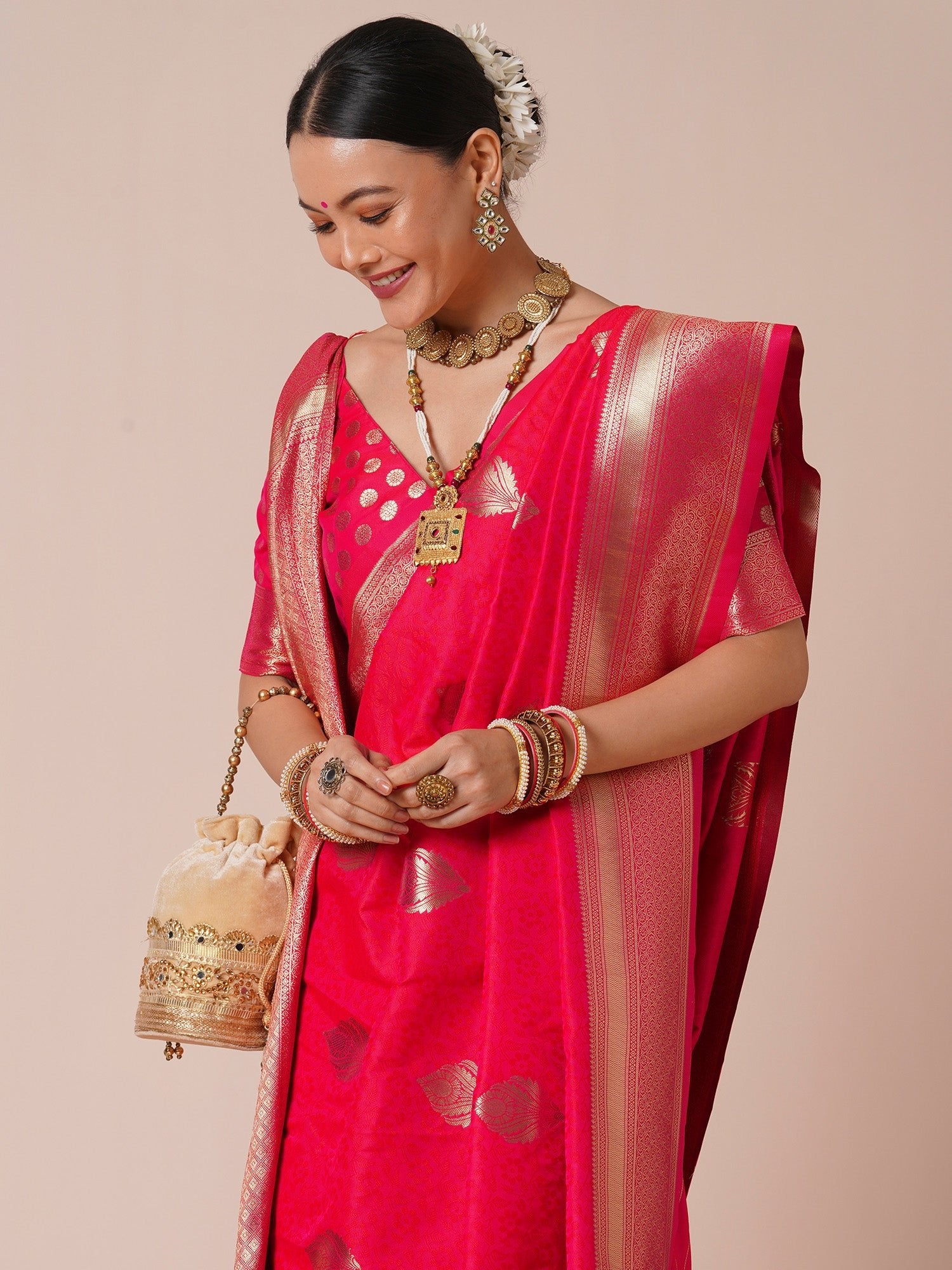 Pink Banarasi Silk Zari Woven Saree - Ressa
