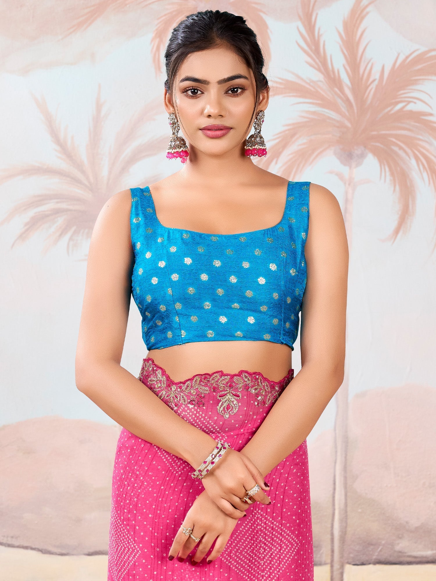 Pink Bandhani Chiffon Saree with Embroidered Border - Ressa