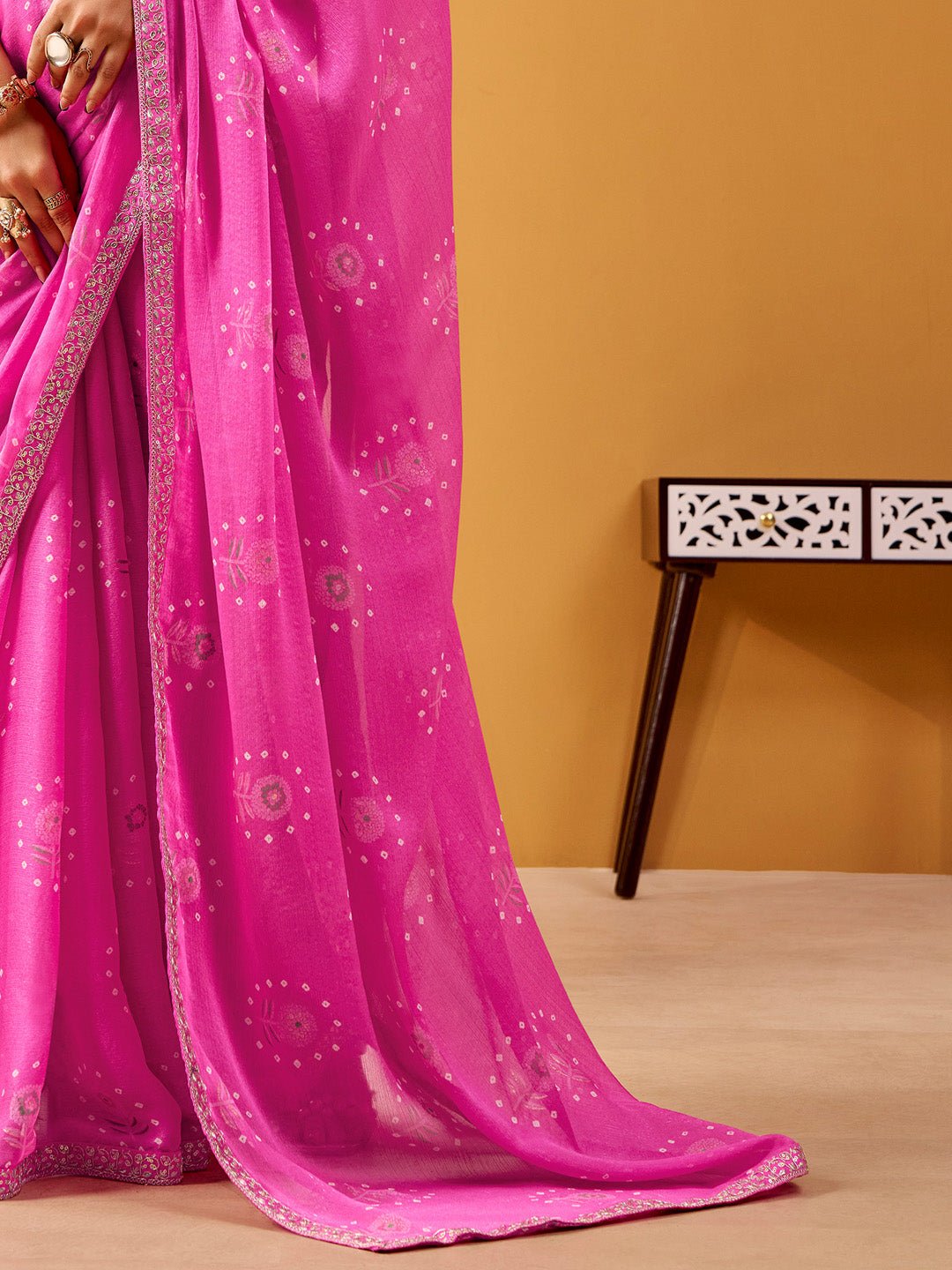 Pink Bandhani Georgette Saree - Ressa