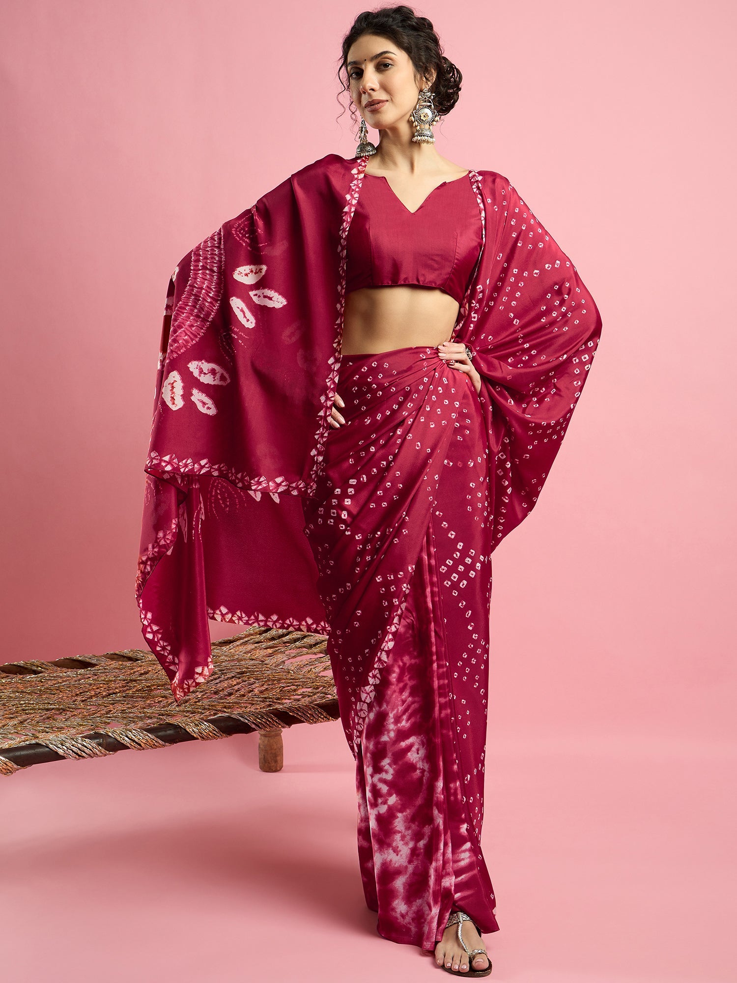 Pink Bandhani Print Silk saree - Ressa