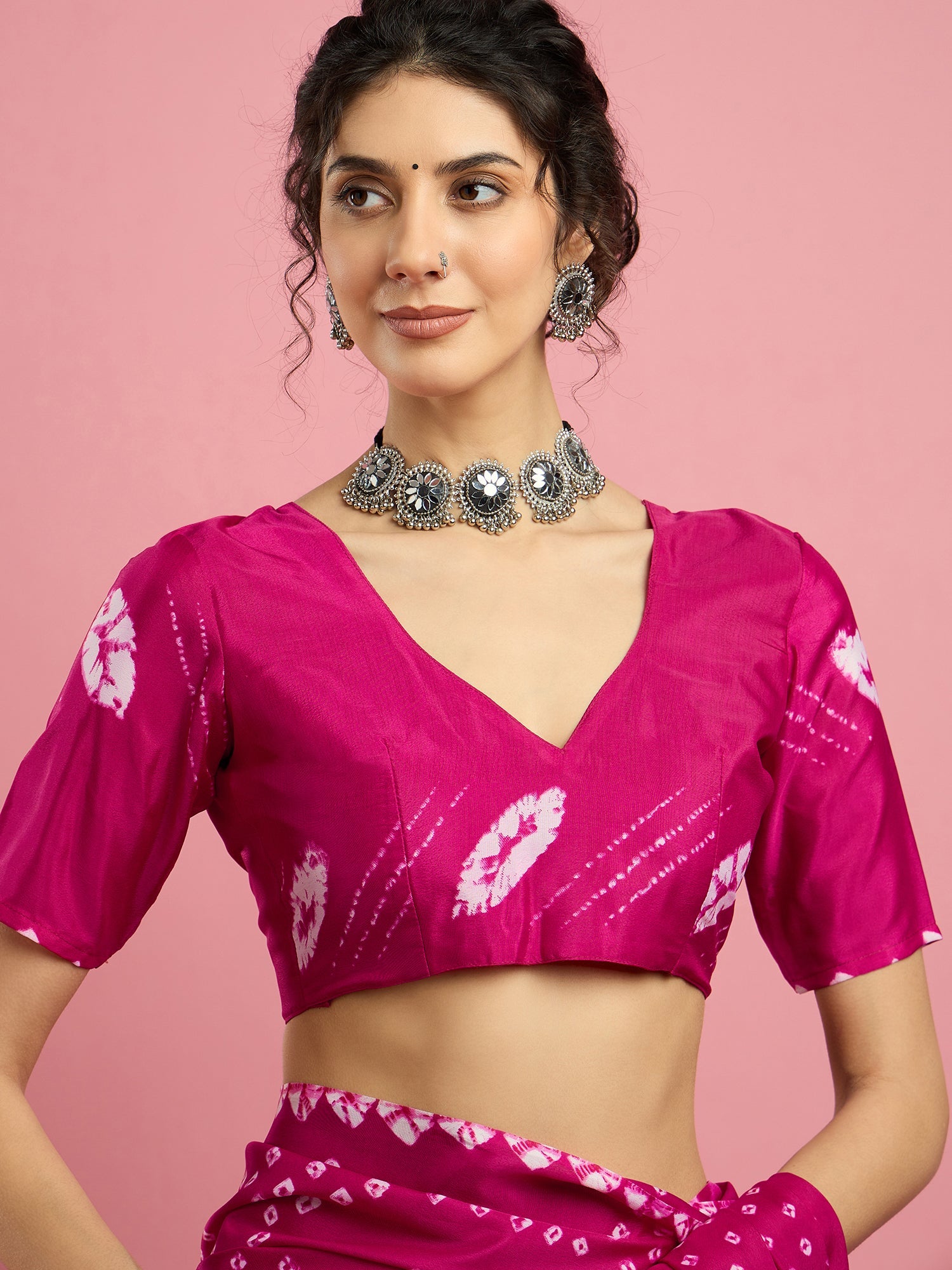 Pink Bandhani Print Silk Saree - Ressa