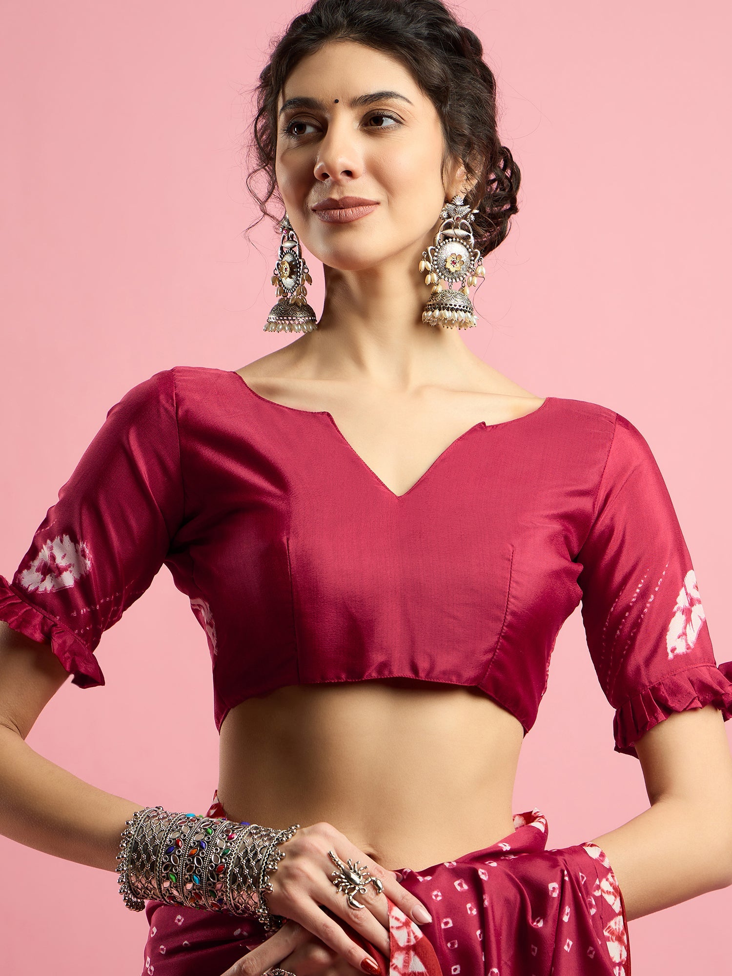 Pink Bandhani Print Silk saree - Ressa