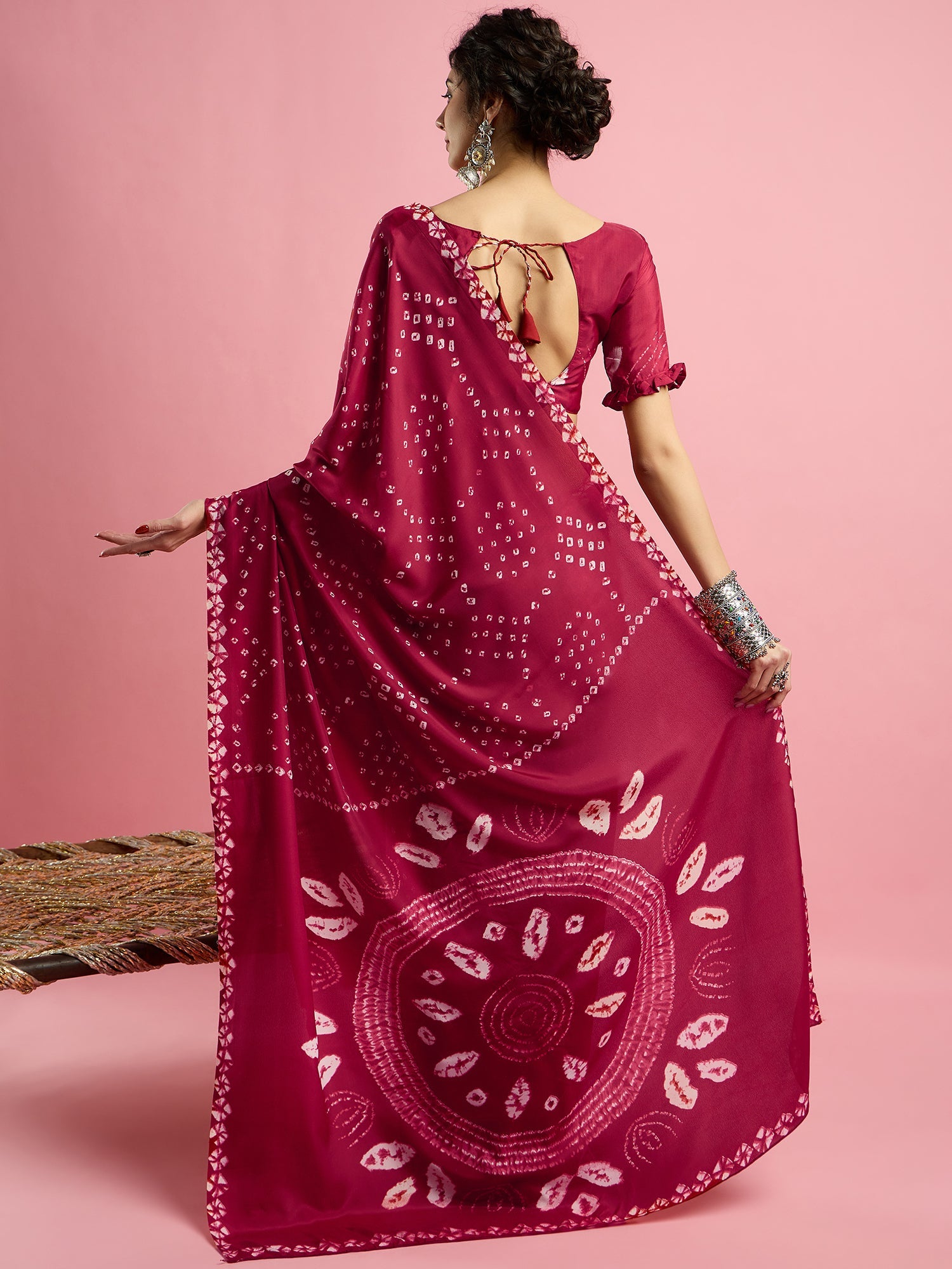Pink Bandhani Print Silk saree - Ressa
