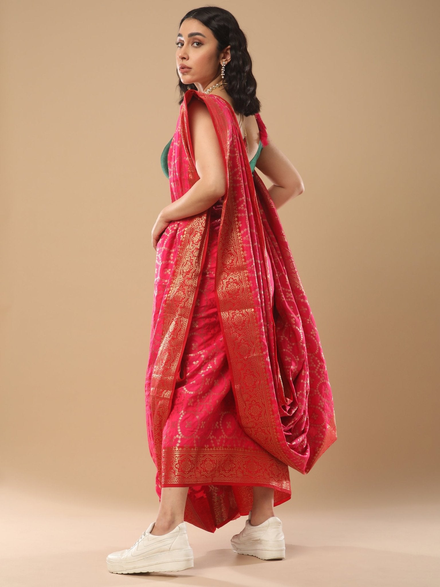 Pink Bandhani Silk Saree - Ressa