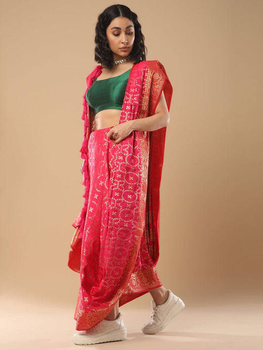 Pink Bandhani Silk Saree - Ressa