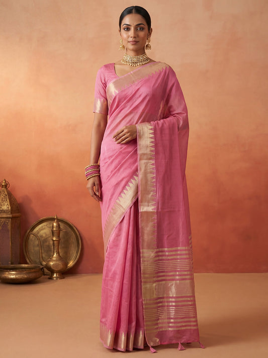 Pink Chanderi Silk Saree - Ressa