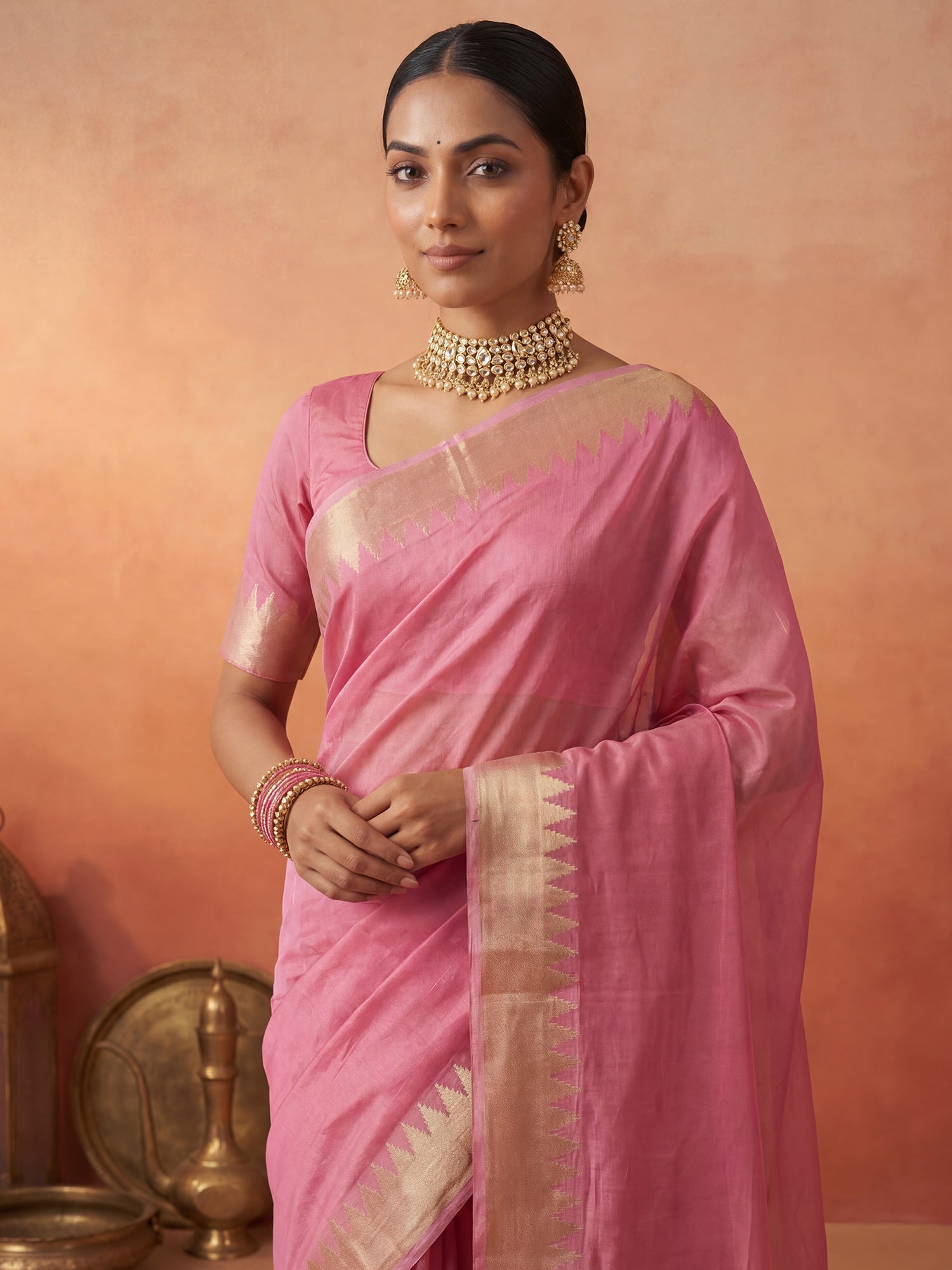 Pink Chanderi Silk Saree - Ressa
