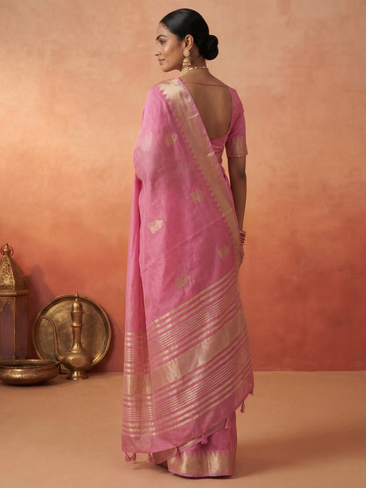 Pink Chanderi Silk Saree - Ressa