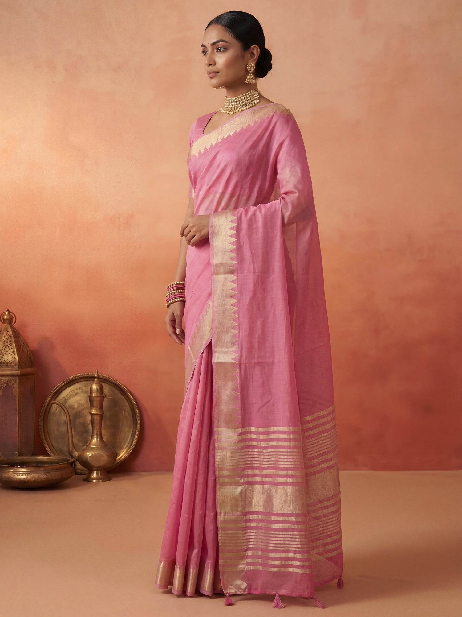 Pink Chanderi Silk Saree - Ressa