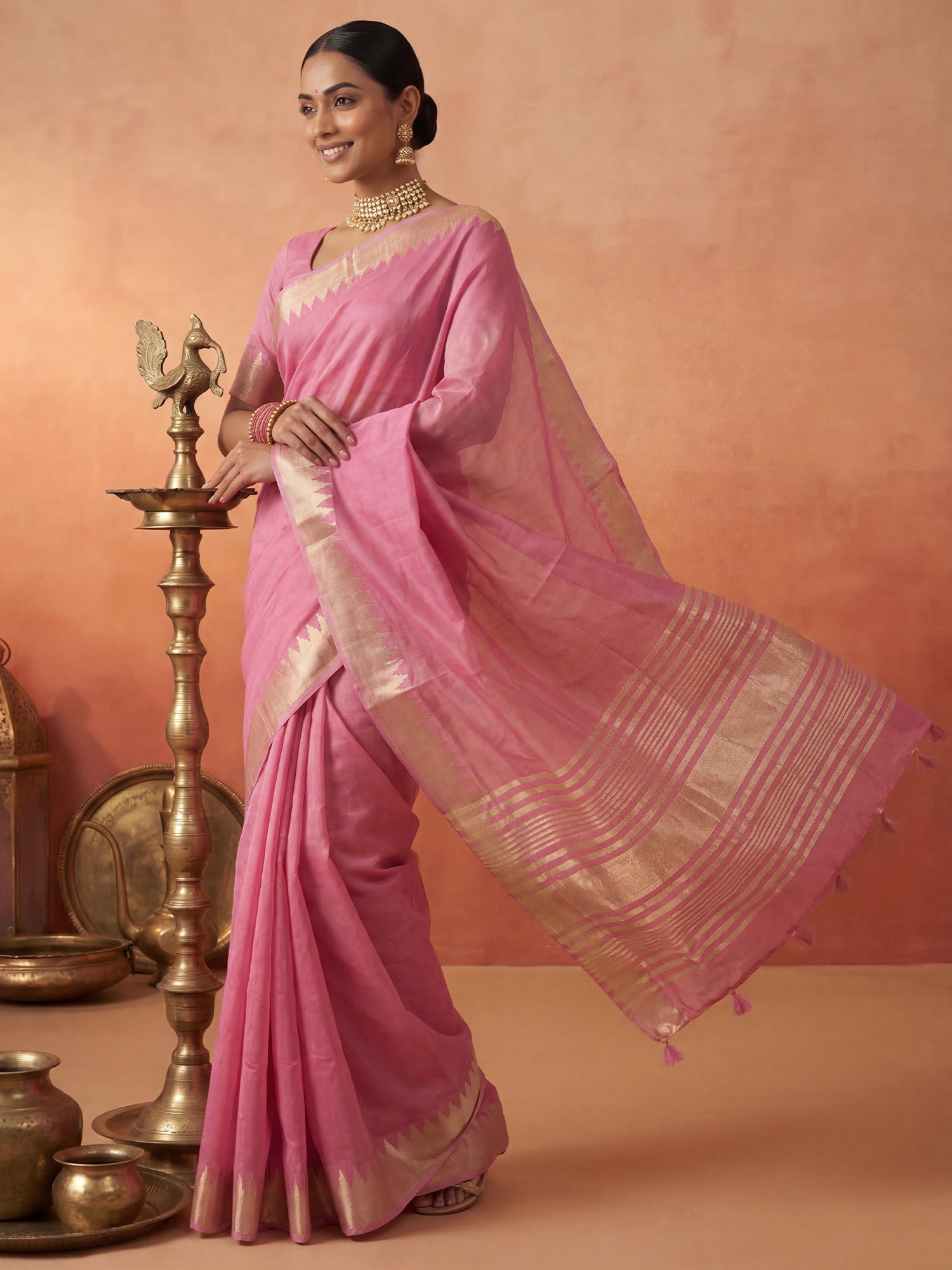 Pink Chanderi Silk Saree - Ressa