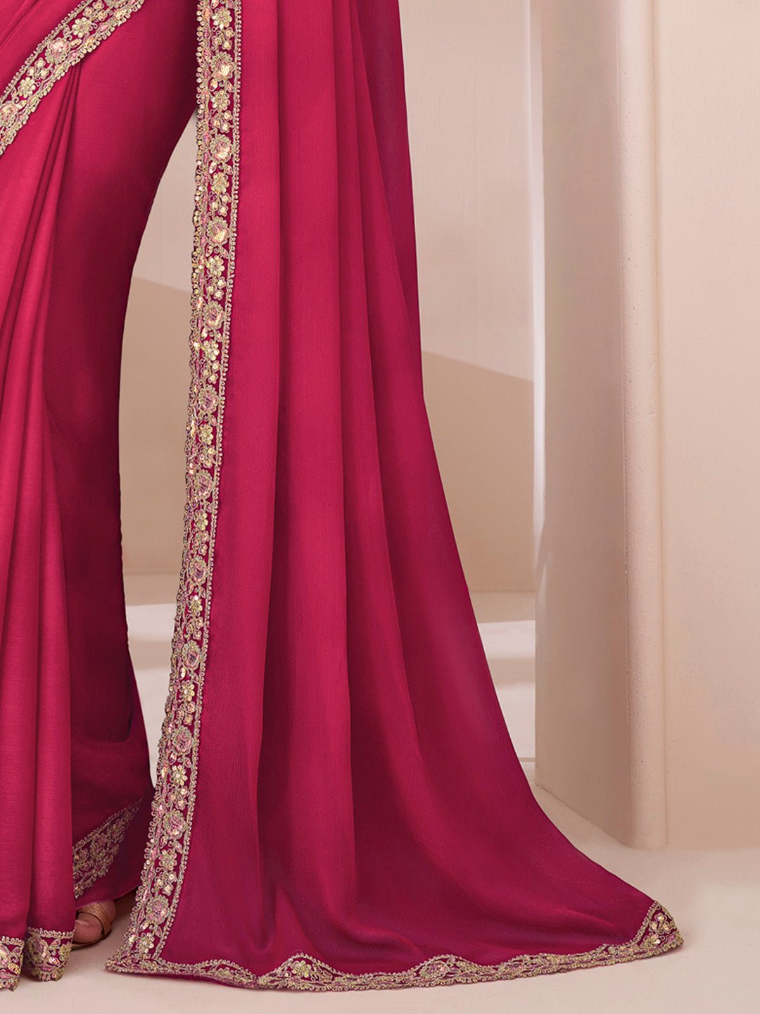 PInk Chiffon Emblished Party Wear Saree - Ressa