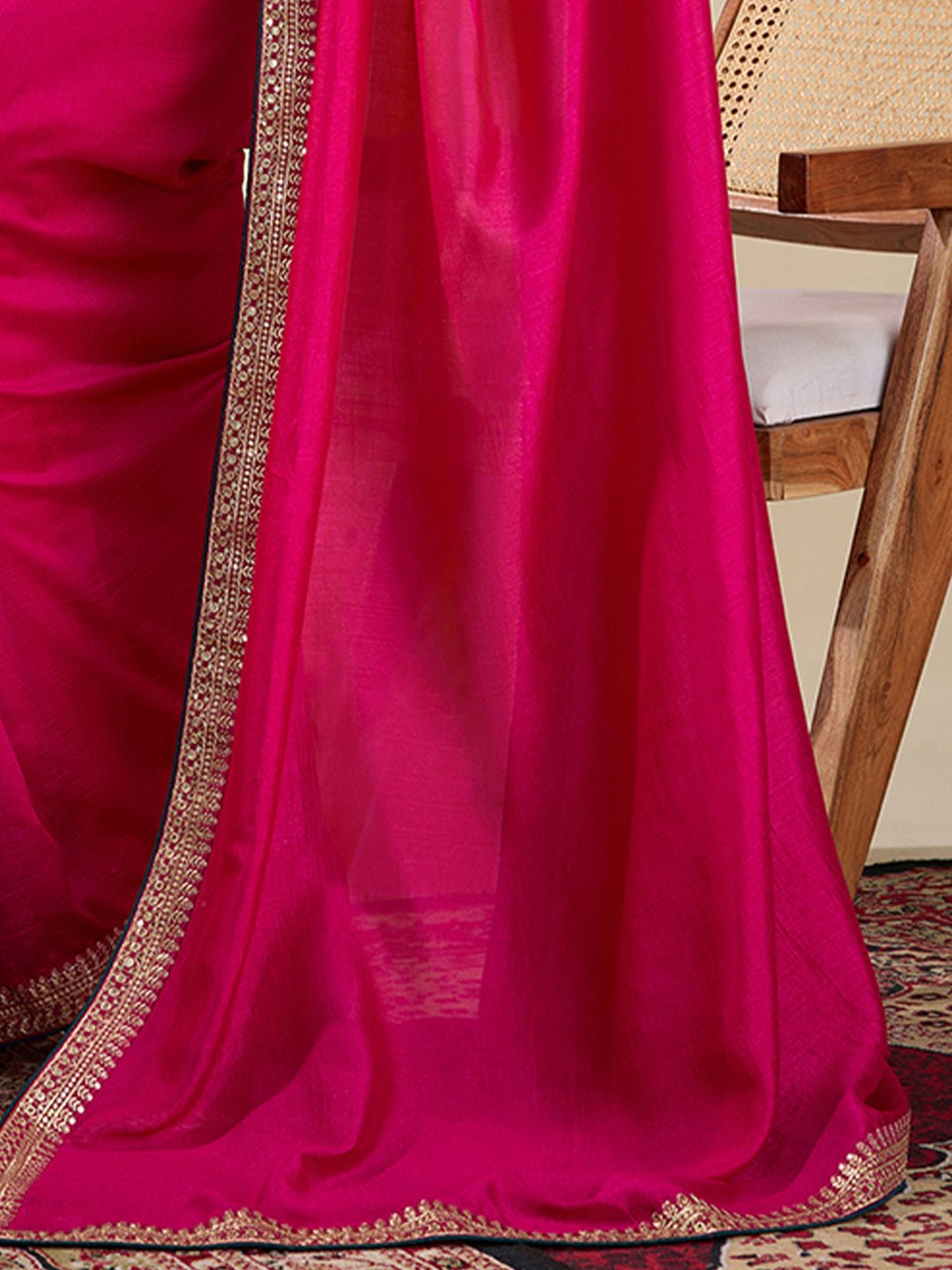Pink Chiffon Embroidered Border Saree - Ressa