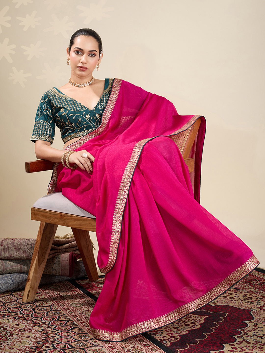 Pink Chiffon Embroidered Border Saree - Ressa
