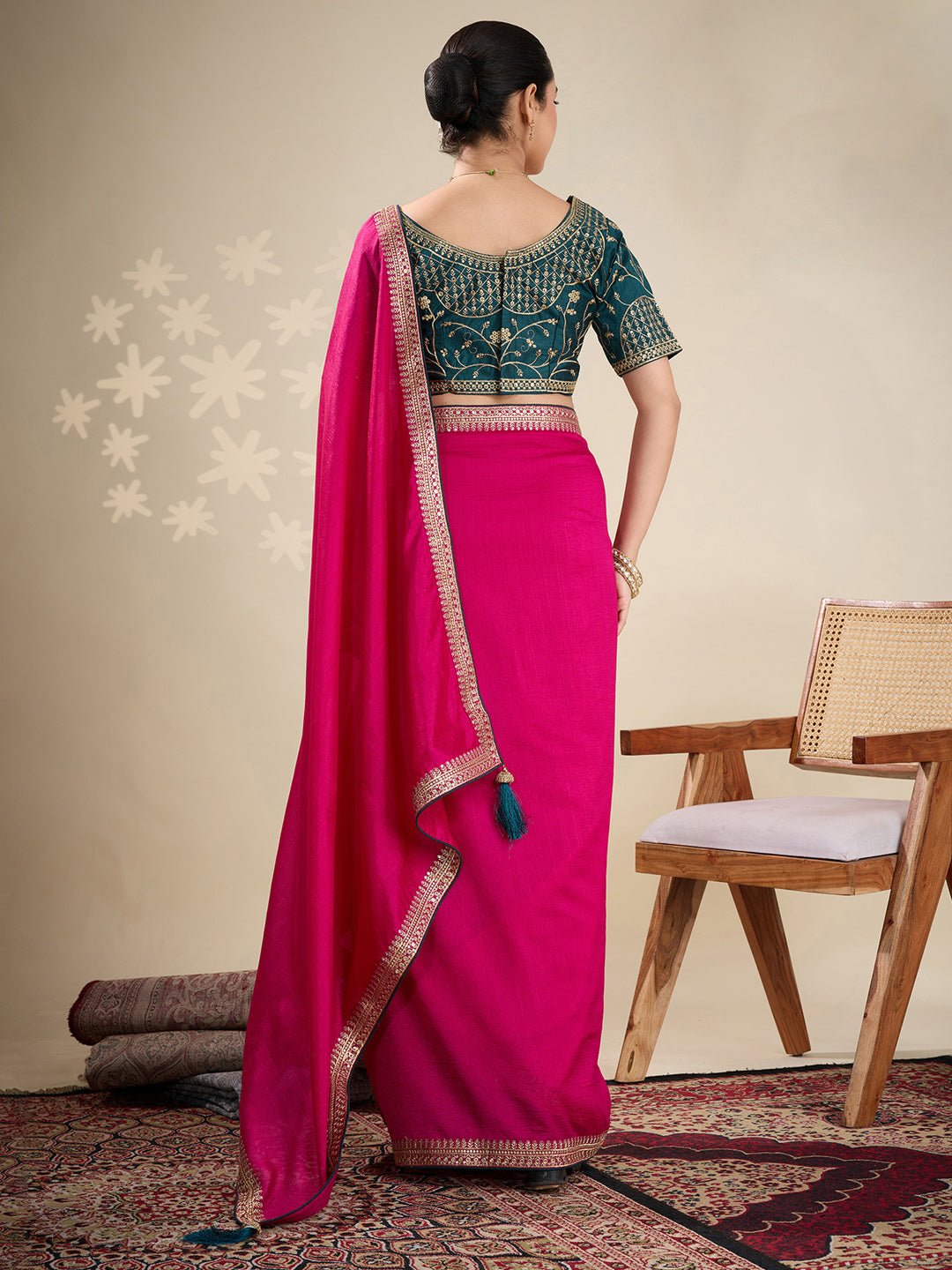 Pink Chiffon Embroidered Border Saree - Ressa