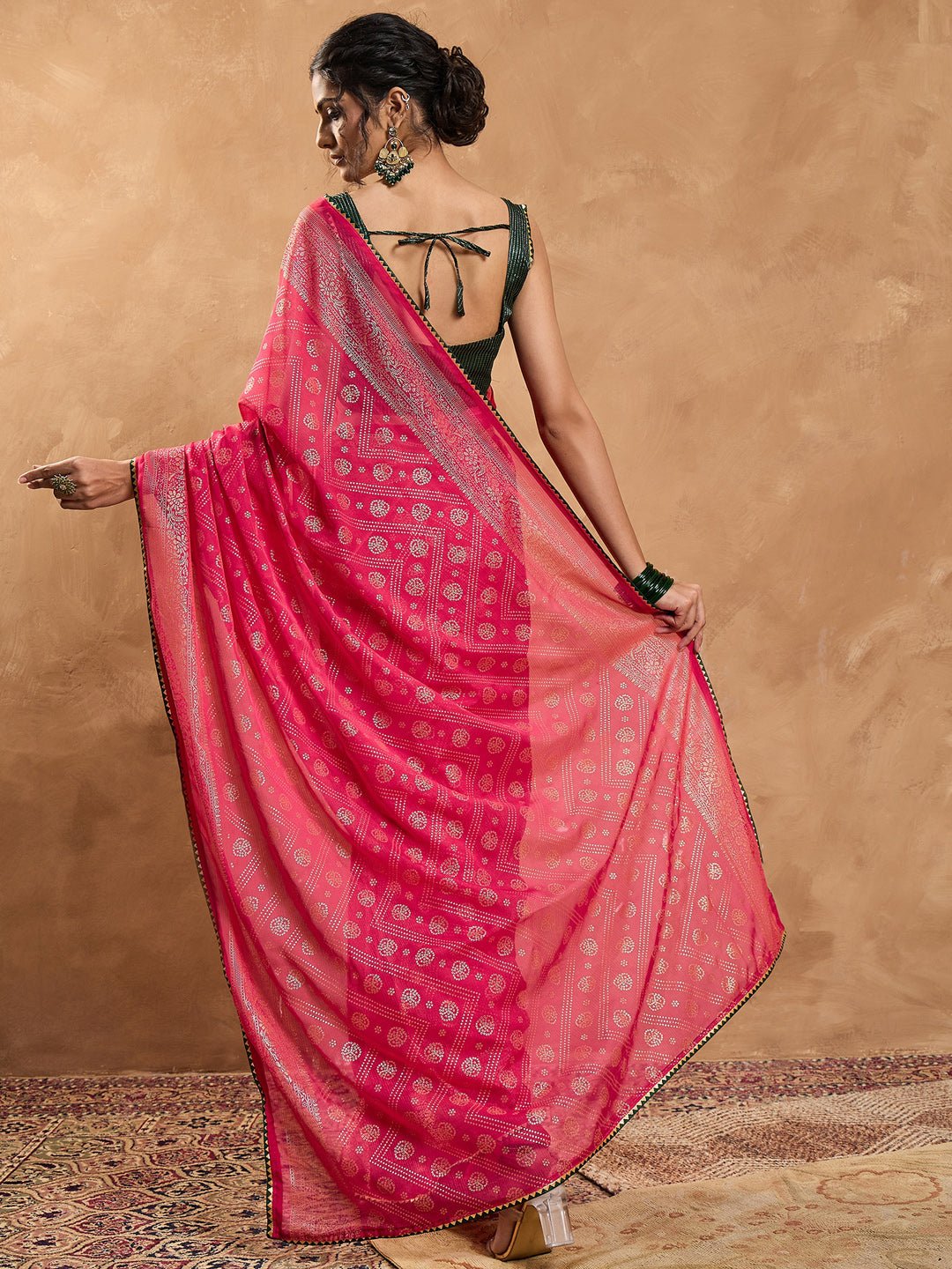 Pink Chiffon Foil Print Saree - Ressa