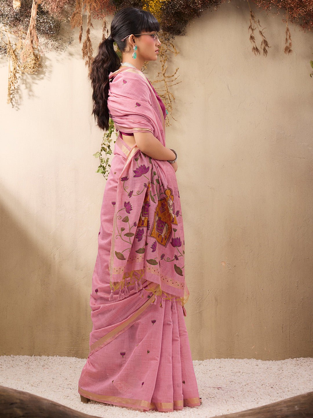 Pink Cotton Banarasi Silk Saree - Ressa