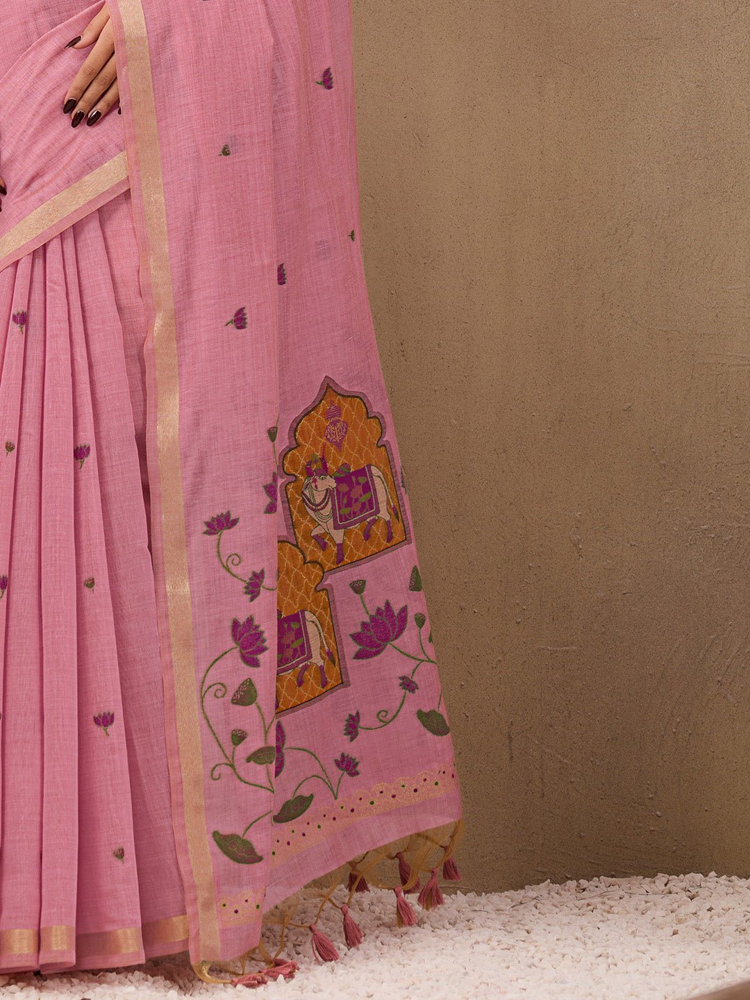 Pink Cotton Banarasi Silk Saree - Ressa