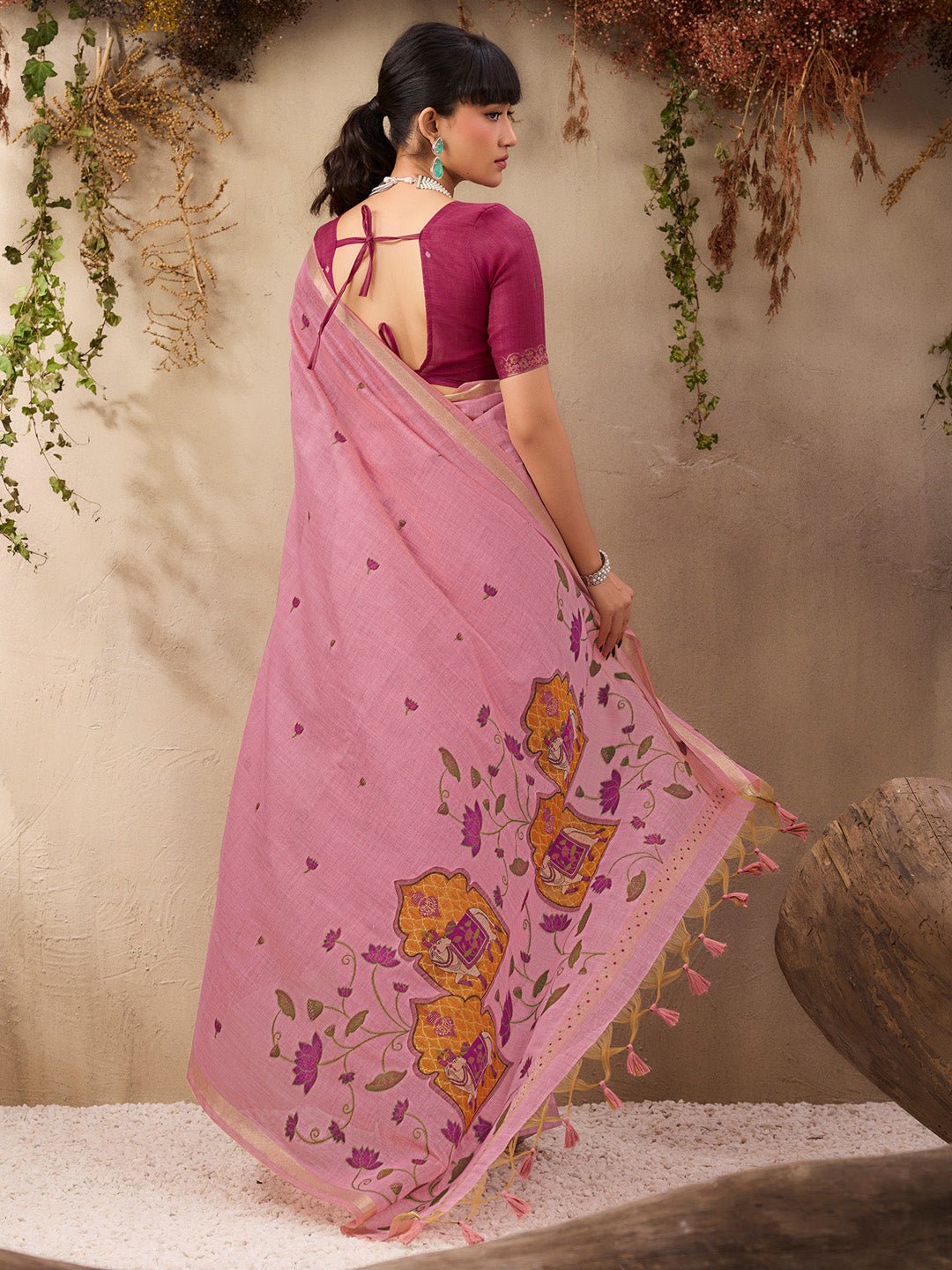 Pink Cotton Banarasi Silk Saree - Ressa