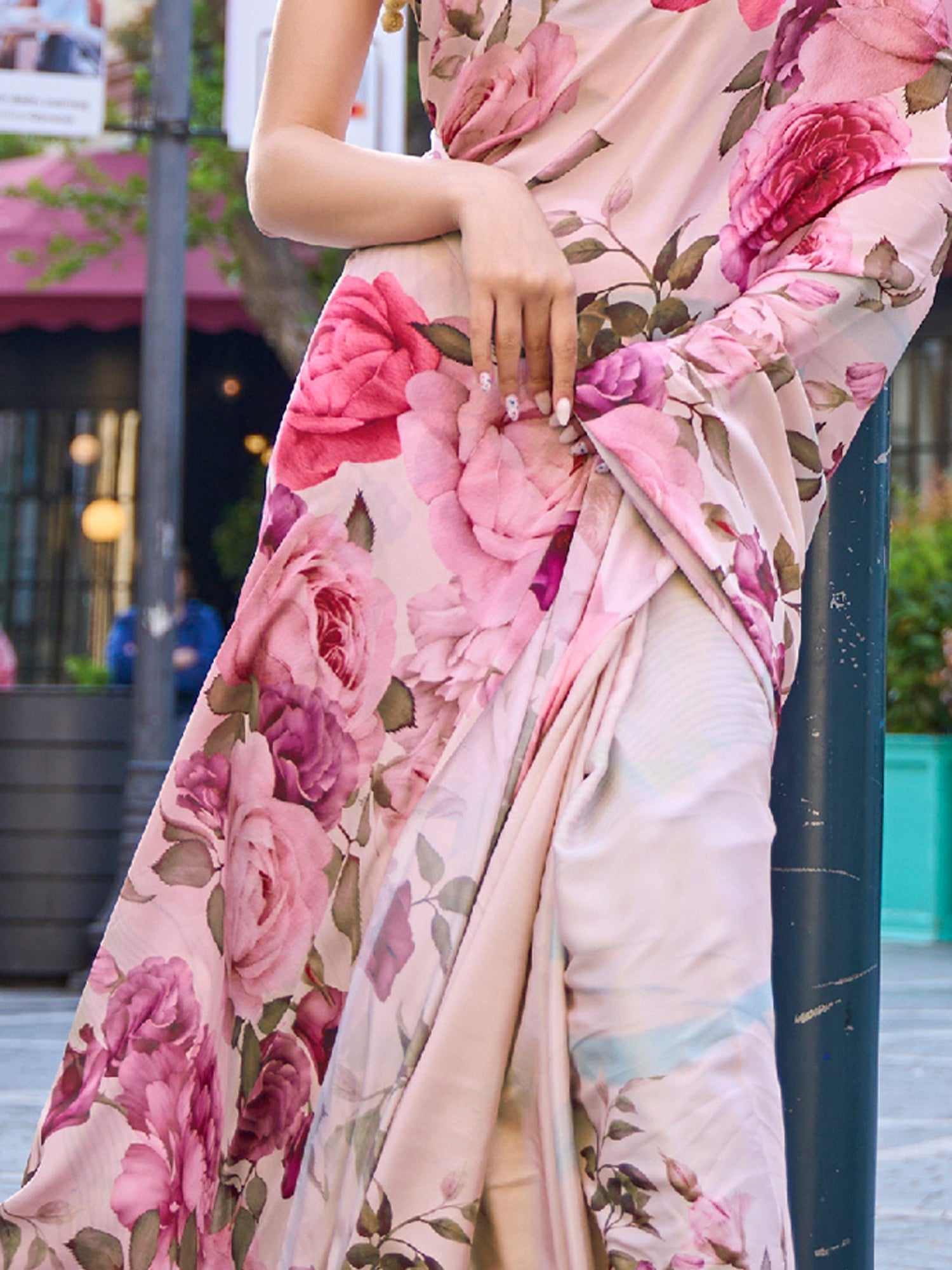 Pink Crepe Floral Digital Print Saree - Ressa