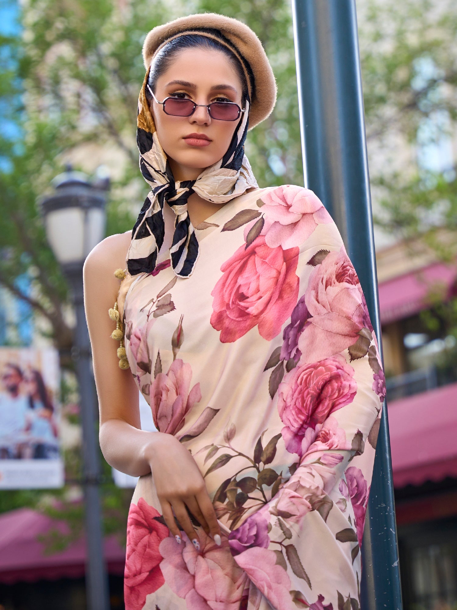 Pink Crepe Floral Digital Print Saree - Ressa