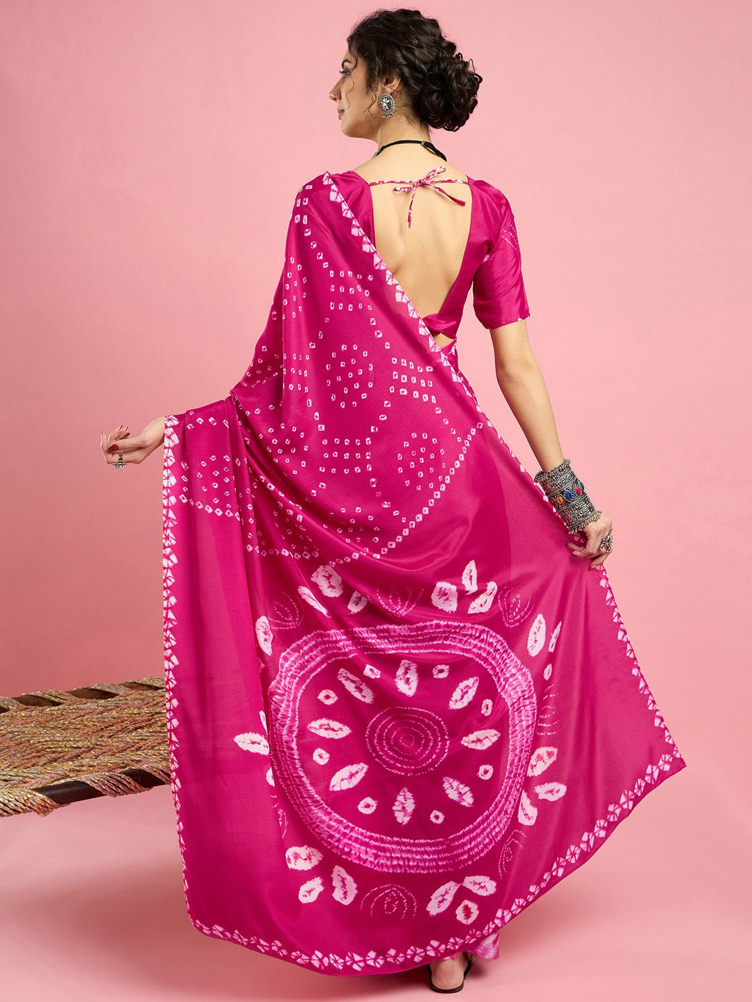 Pink Crepe Tie Dye Printed Saree - Ressa