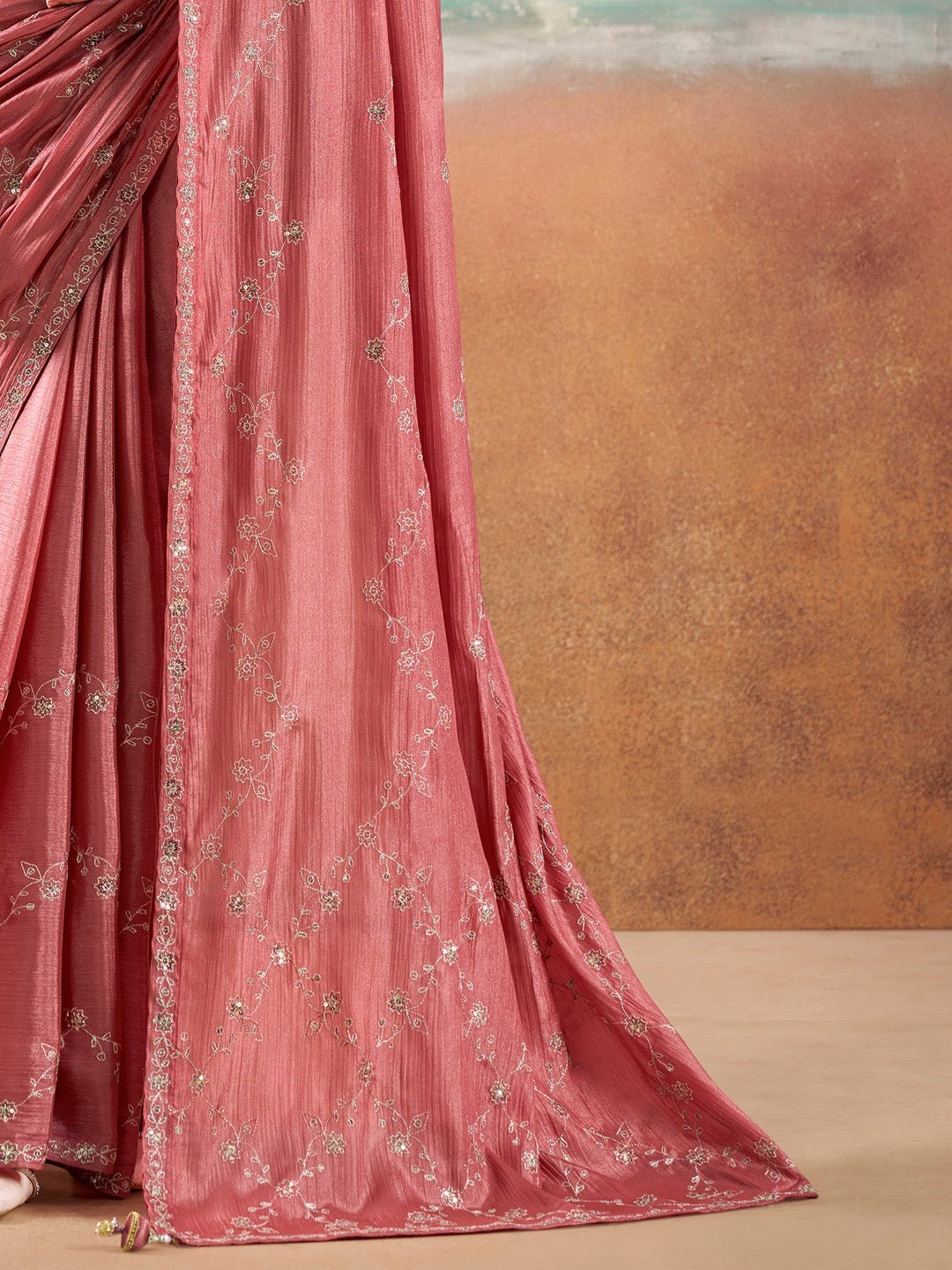 Pink Embroidered Georgette Saree - Ressa