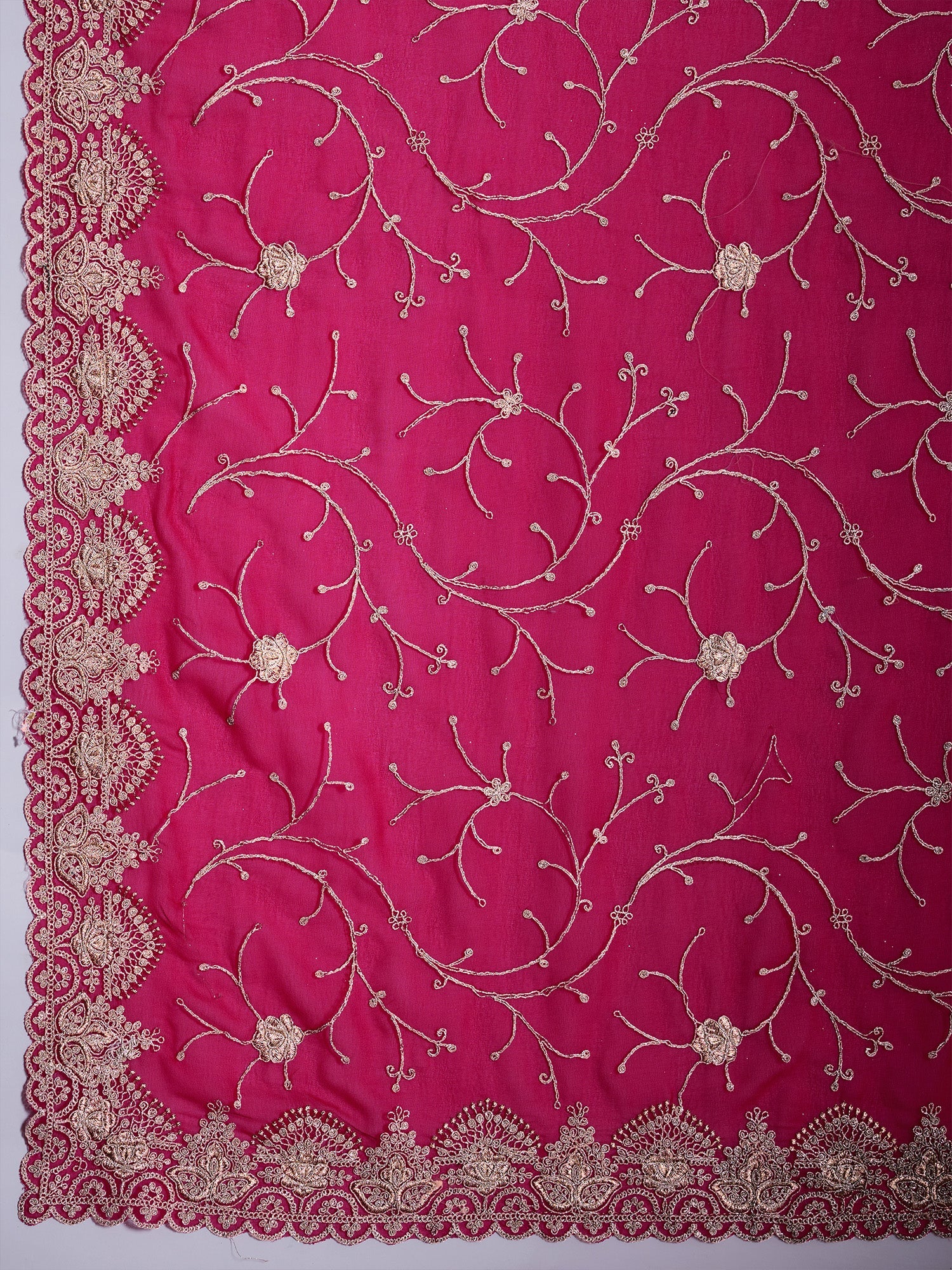 Pink Embroidered Gerogette Saree - Ressa
