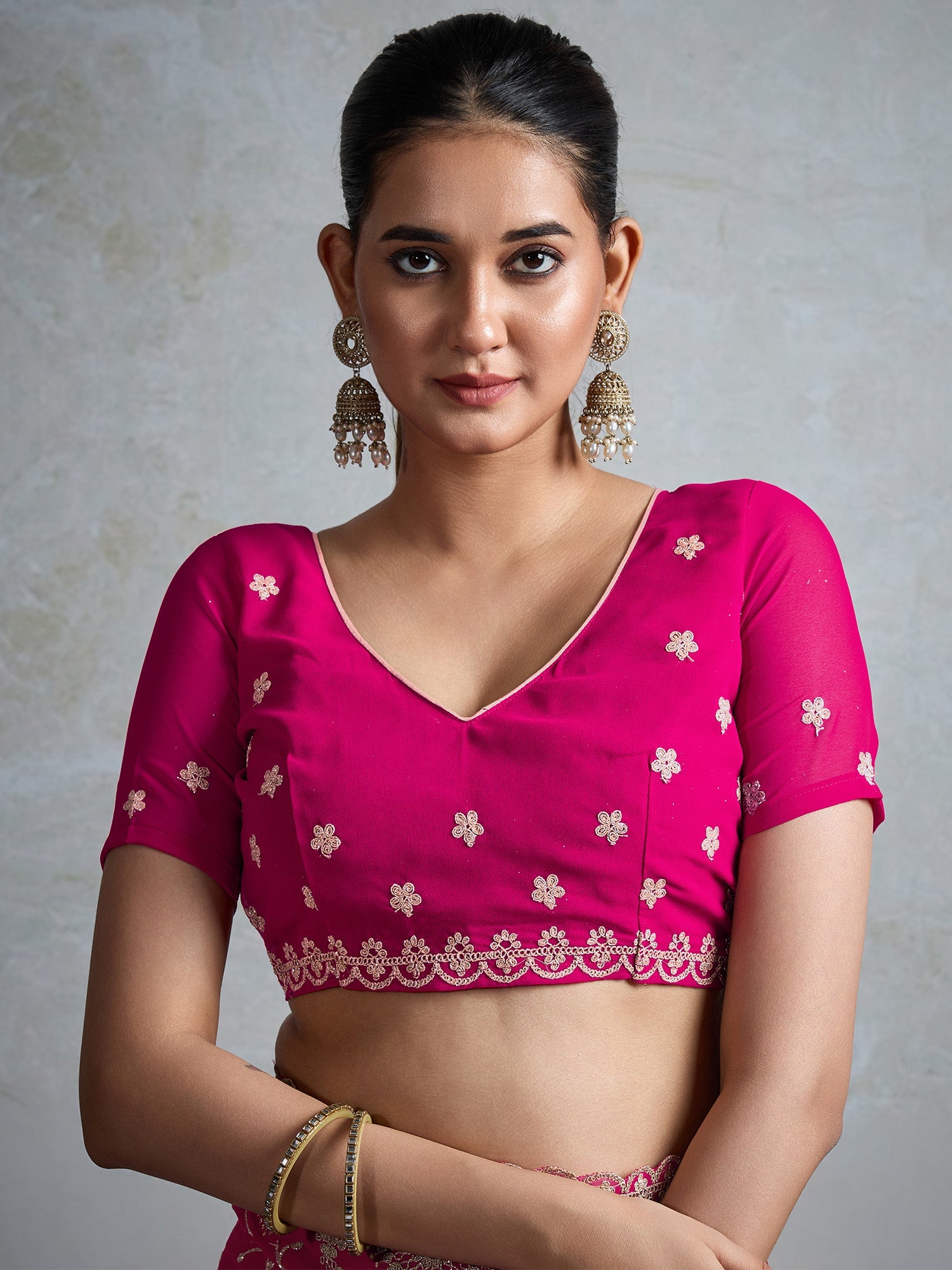 Pink Embroidered Gerogette Saree - Ressa