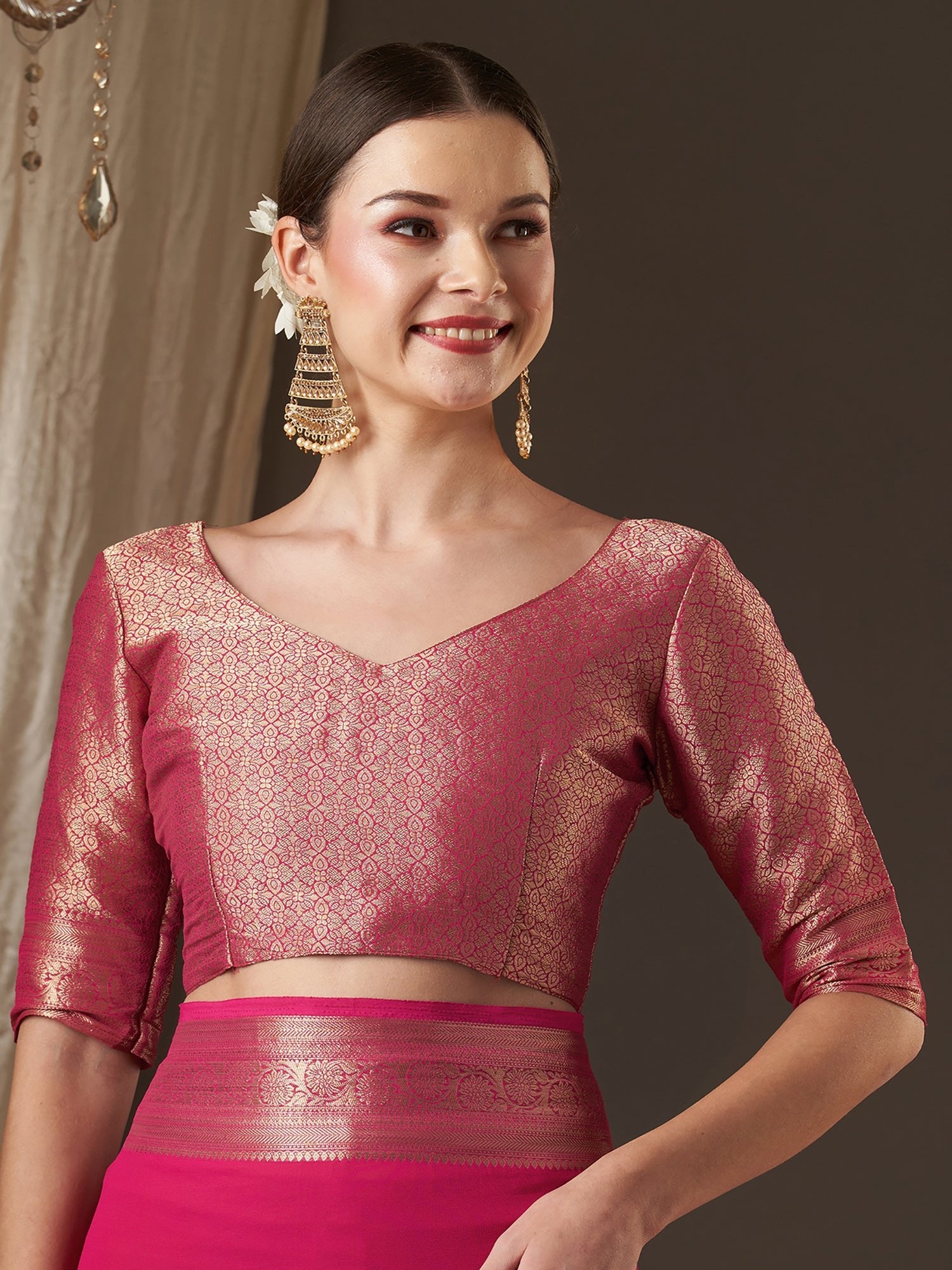 Pink Floral Georgette Saree - Ressa